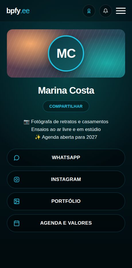 Exemplo de página pessoal de uma fotógrafa no bpfy.ee