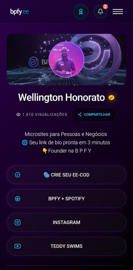 Página pessoal real de Wellington Honorato no bpfy.ee
